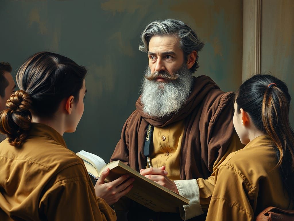 Inspiring Teacher Portrait in Oil Painting Style