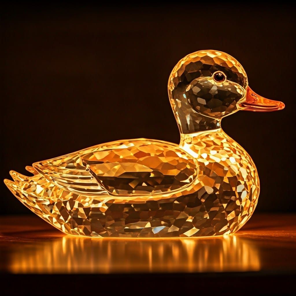 Crystal Duck Sculpture with Warm Lighting