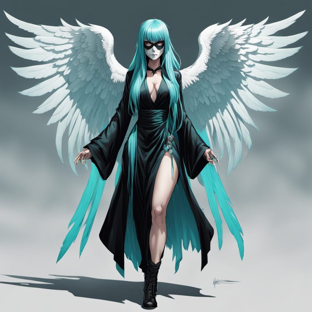 Cyberpunk Angel of Death in Turquoise Hair