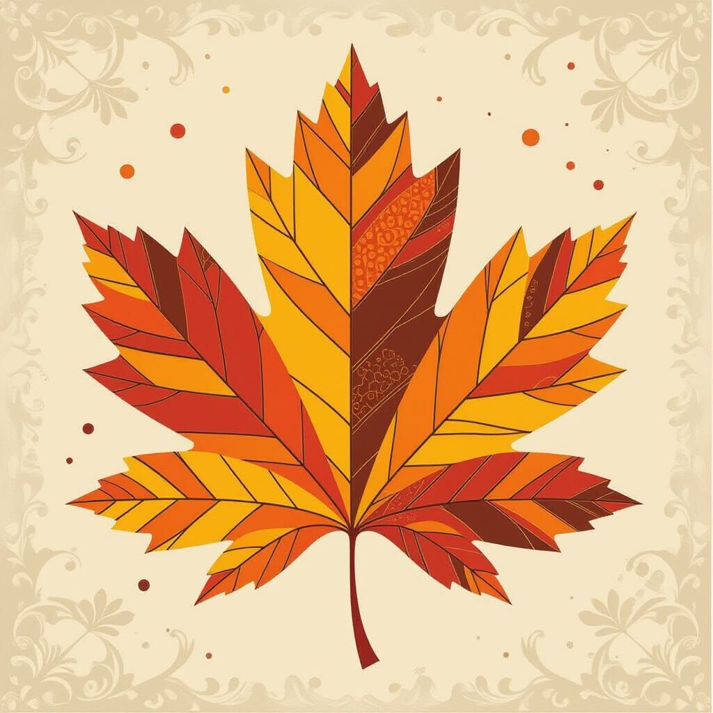 Autumn Leaves in Bold Spray Paint and Geometric Art Deco Sty...