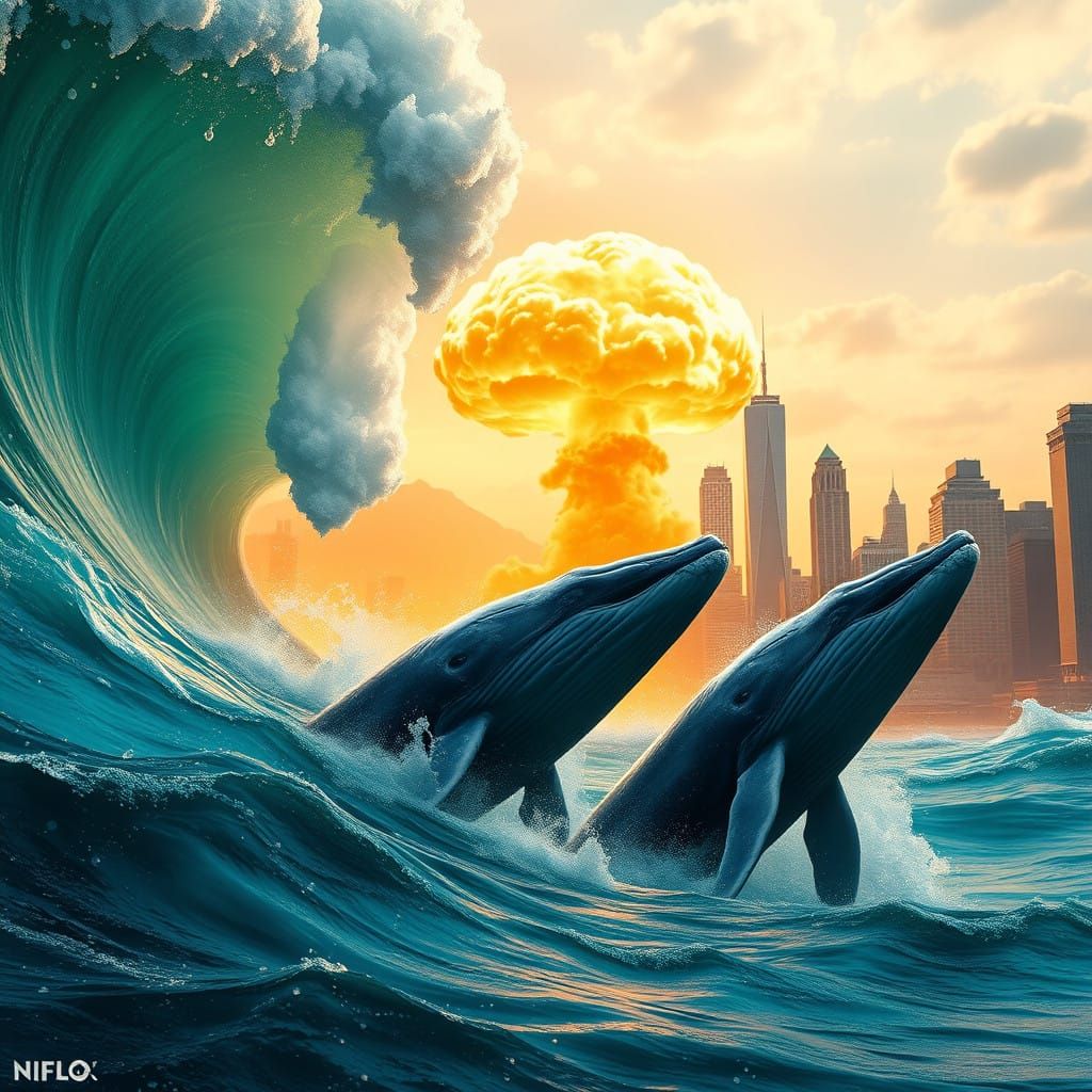 Cyberpunk Apocalypse: Turquoise Tsunami Engulfs New York Cit...