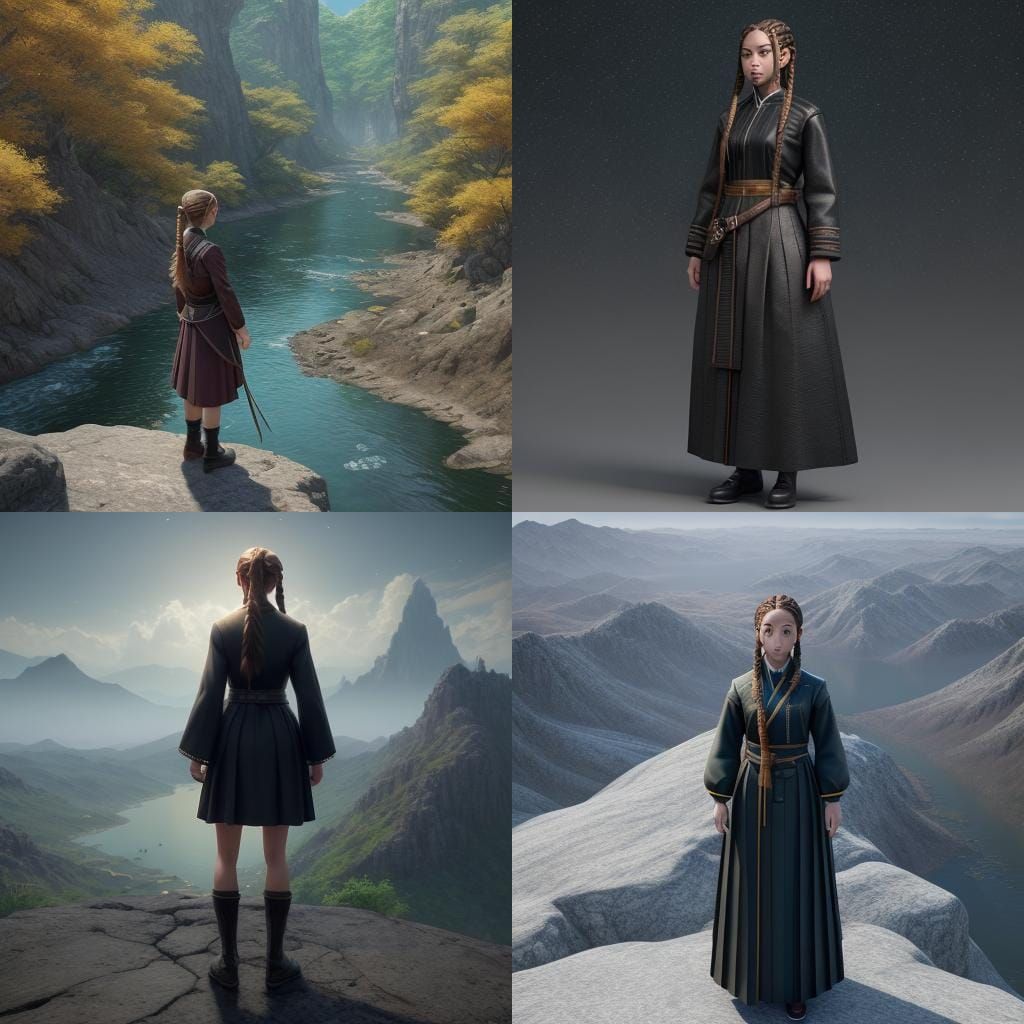 Anime Style Portrait of Woman on Mountain Top