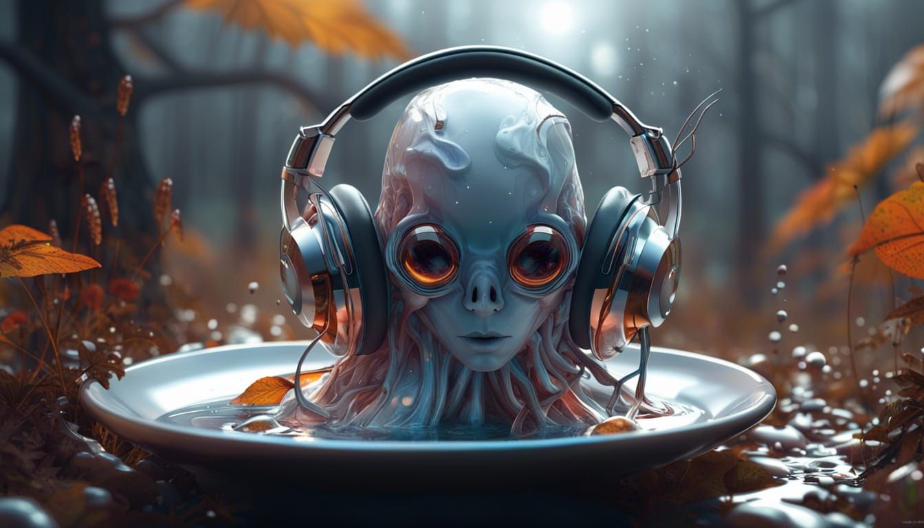 Futuristic Headphones in Autumnal Nature, Splash Art