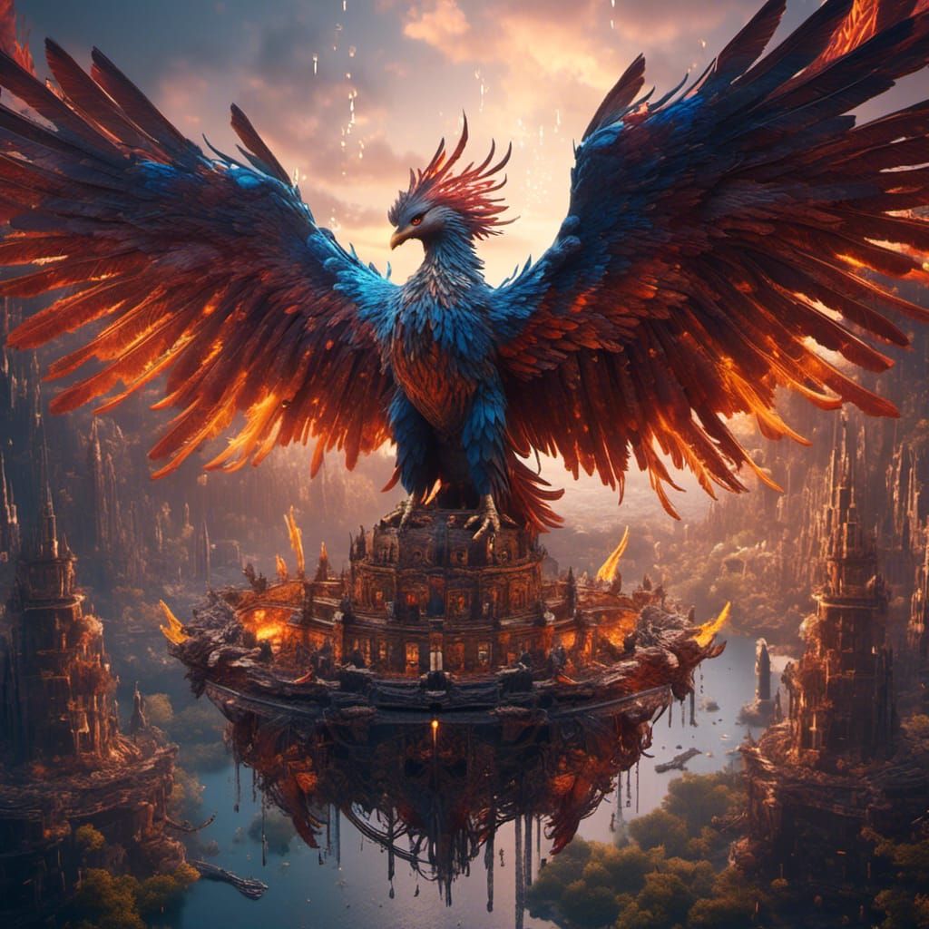 Majestic Phoenix Soaring in Detailed Matte Painting