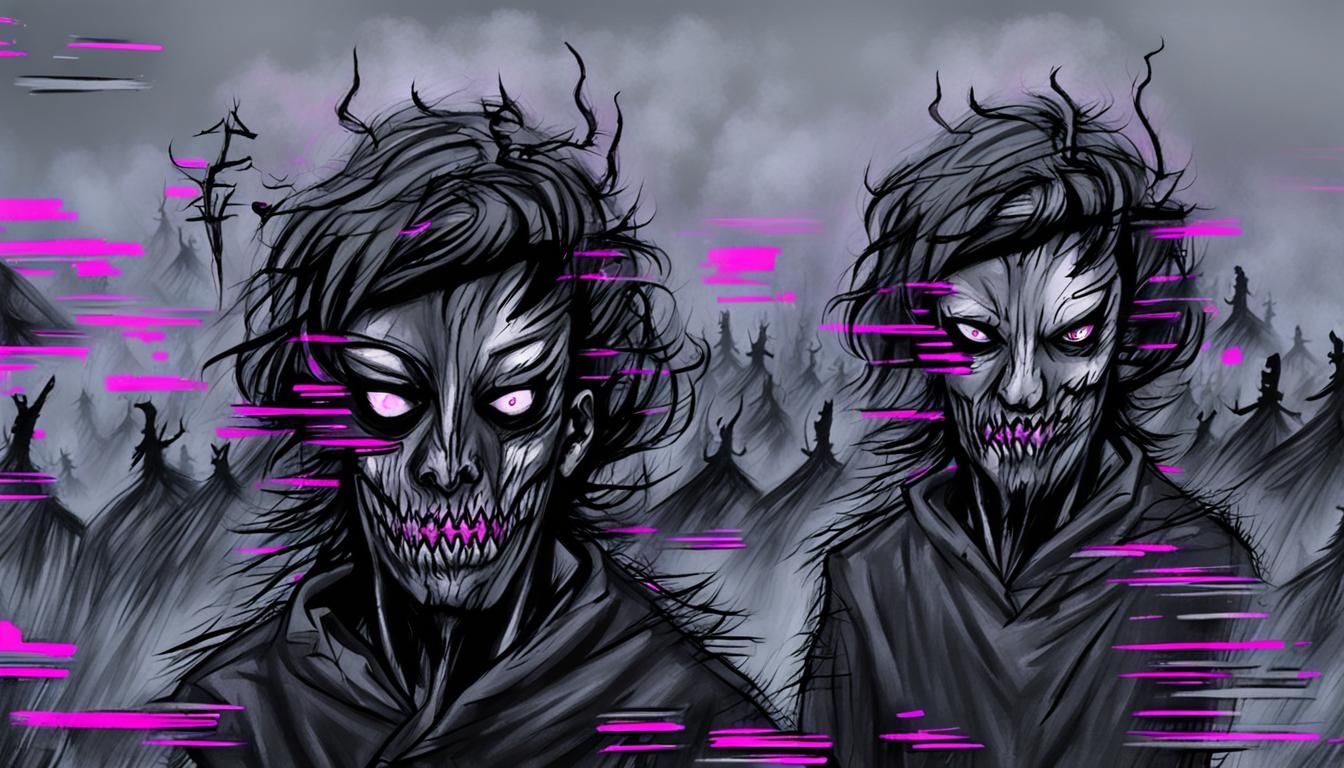 Sinister TV Creature in Fog: Junji Ito Style