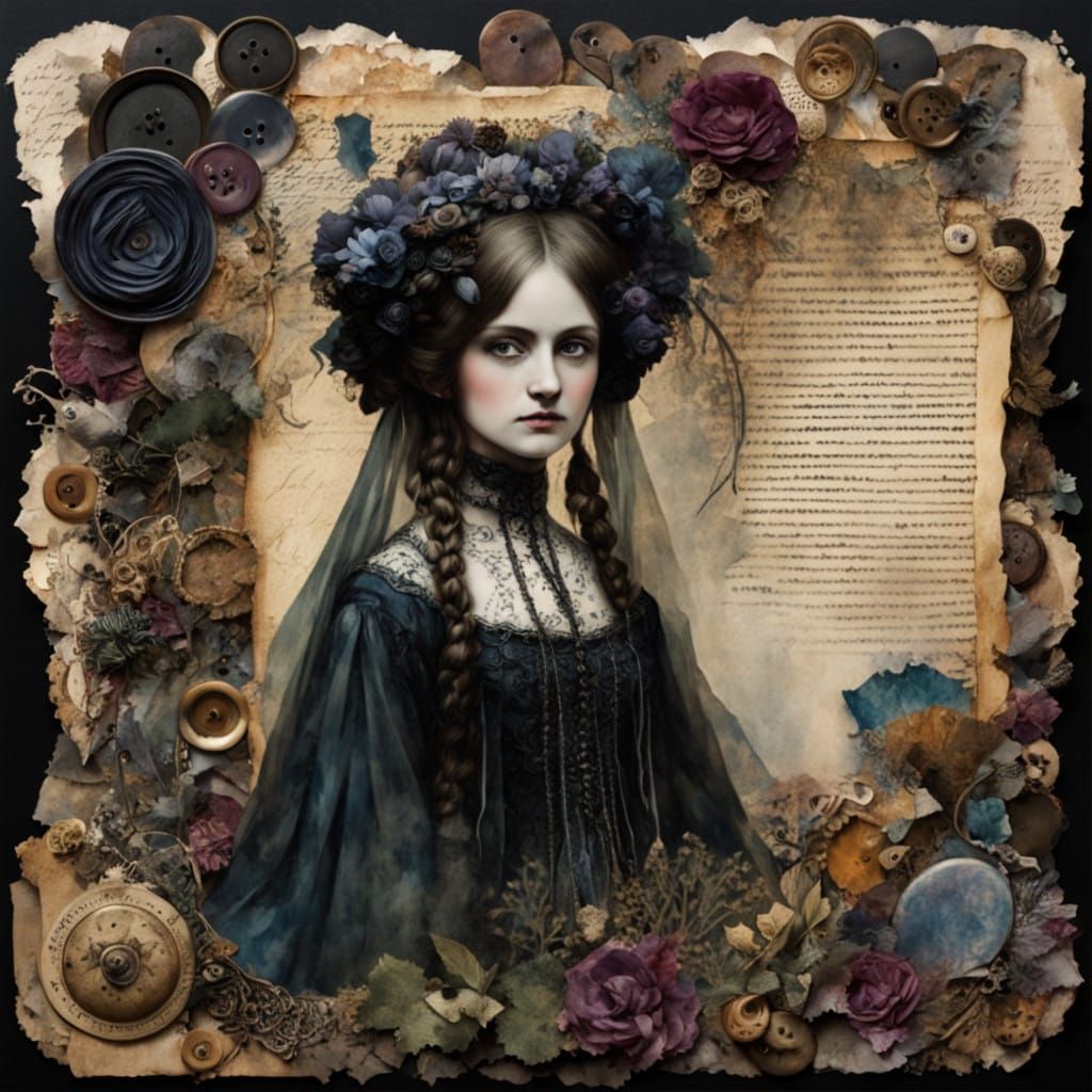 Vintage Gothic Lady Scene in Intricate Mixed Media Collage