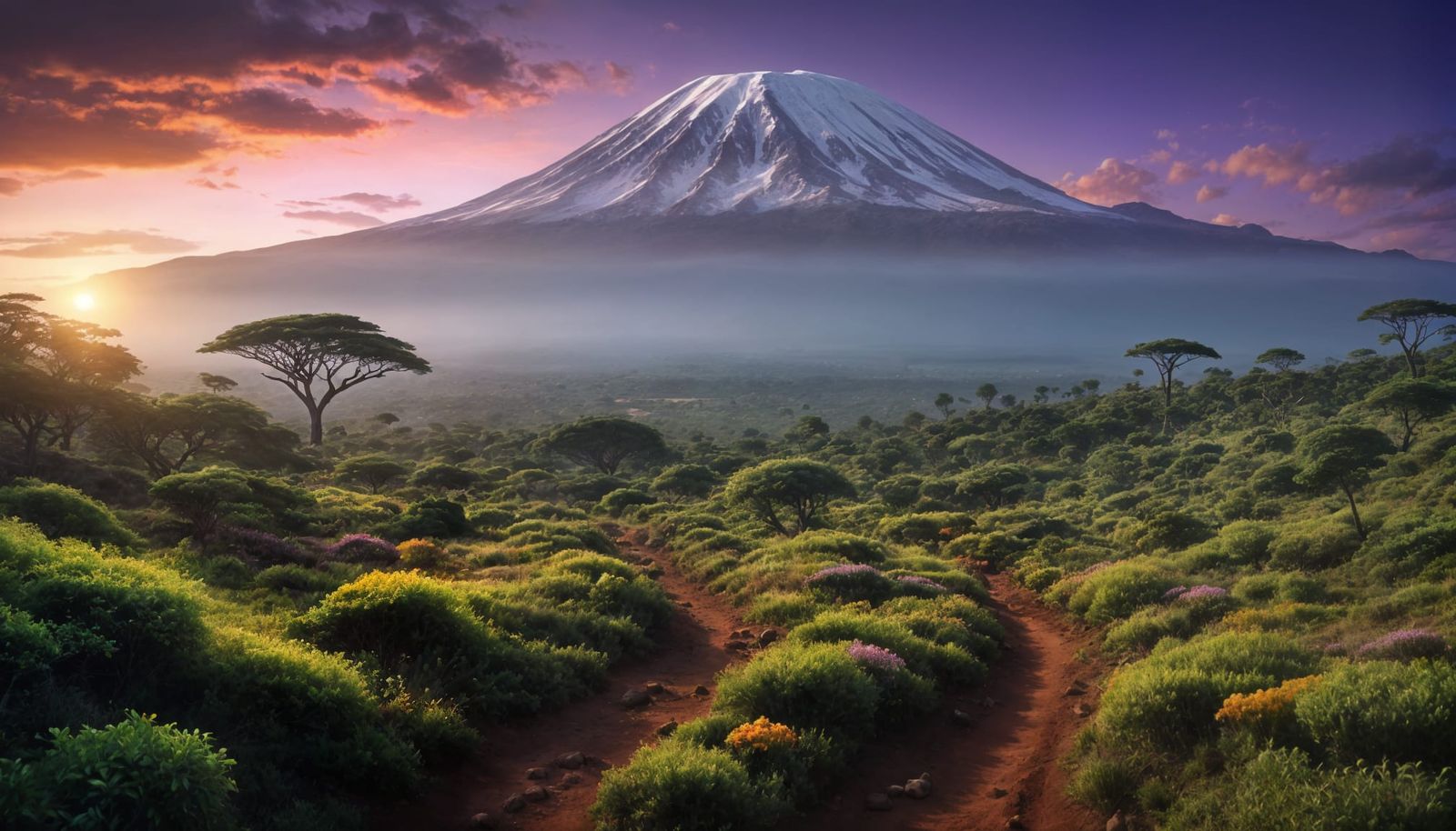 A breathtaking trail and pathway on Mount Kilimanjaro, Tanza...