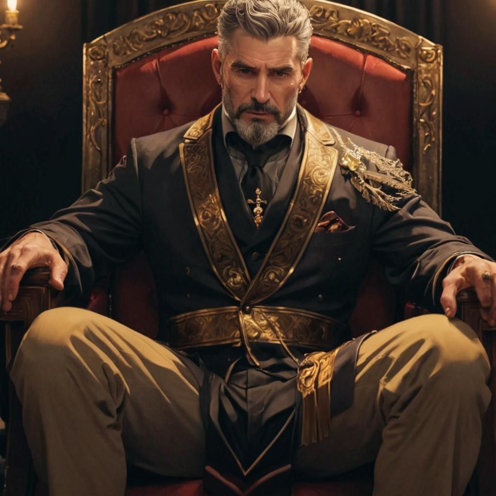 Anime Professor Lounging on Golden Throne