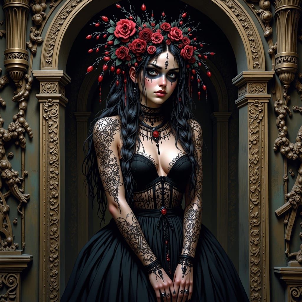 Macabre Beauty in Crypt with Death Mask