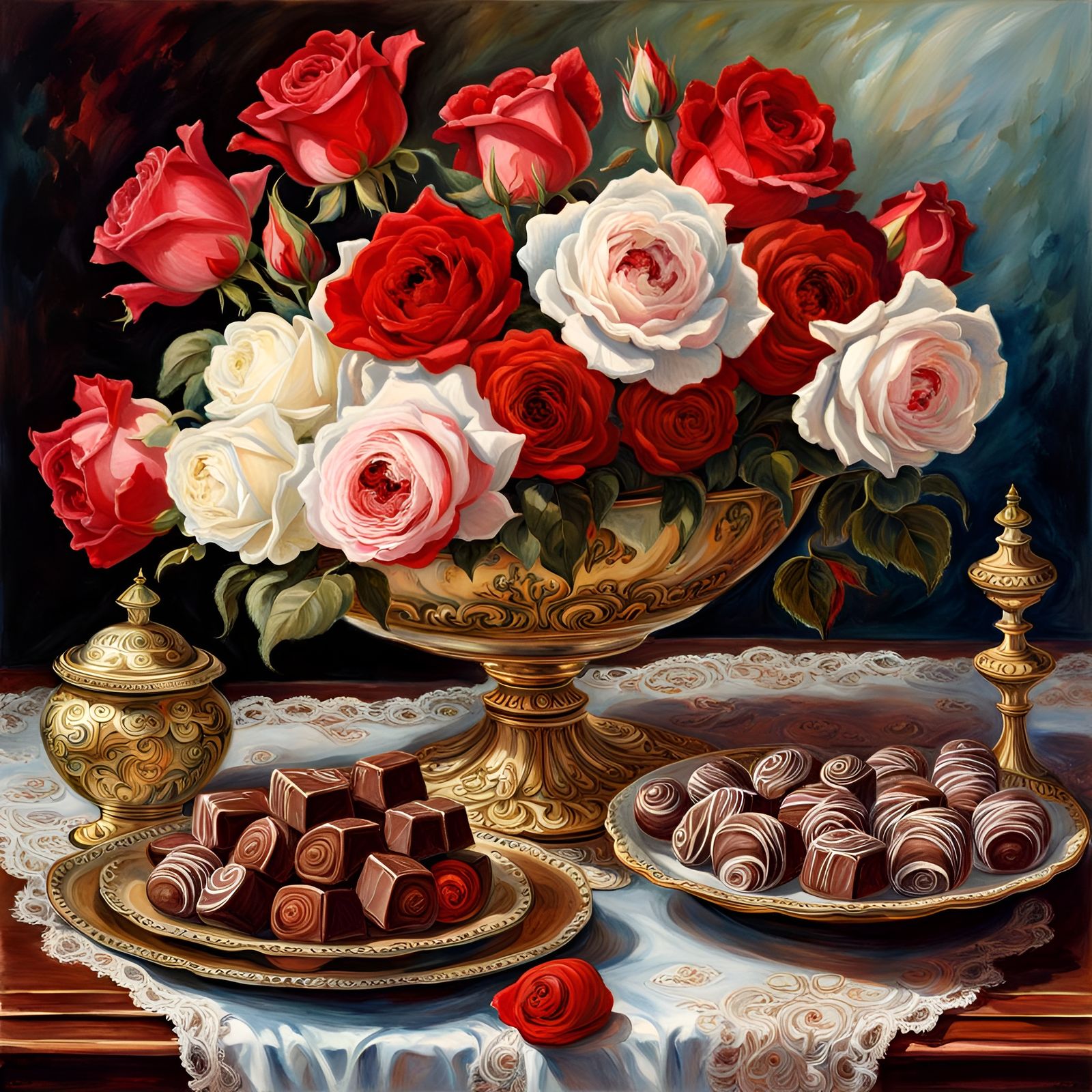 Roses and Chocolates in Art Nouveau Style