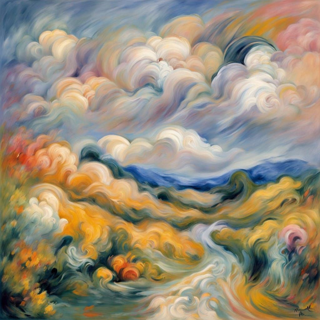 Whimsical Impressionist Cloudscape in Soft Pastel Hues