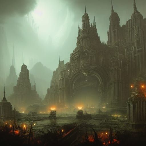 Dark Fantasy Lost City: Hyperdetailed Concept Art