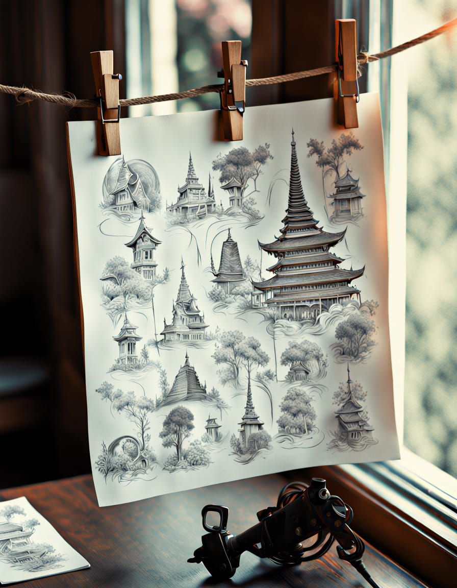 Thai Art Fusion Sketches in Vibrant Digital Art