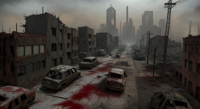 Post-Apocalyptic City Decayed in Rust and Blood
