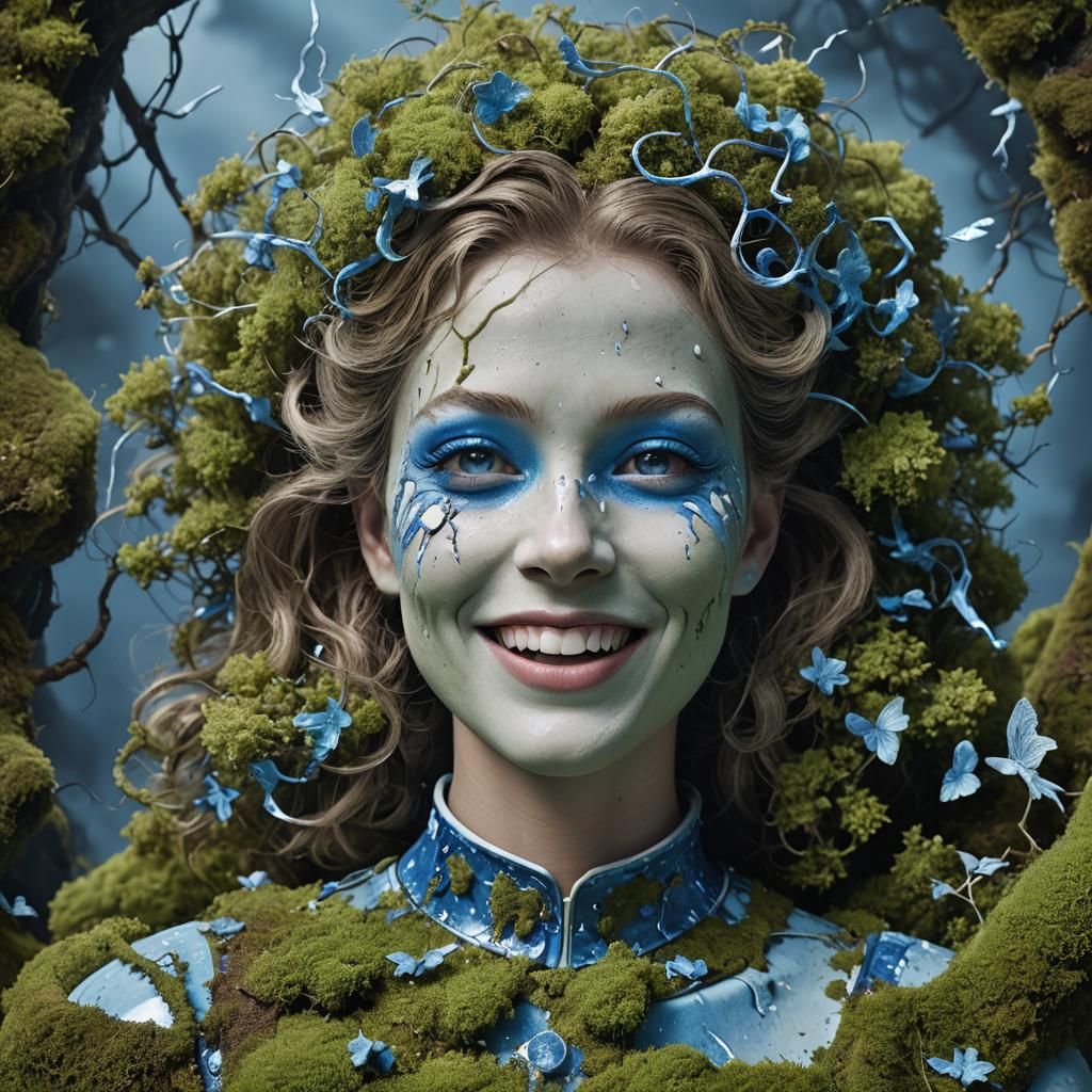 Hyperdetailed 3D Porcelain Figure with Neon Lighting