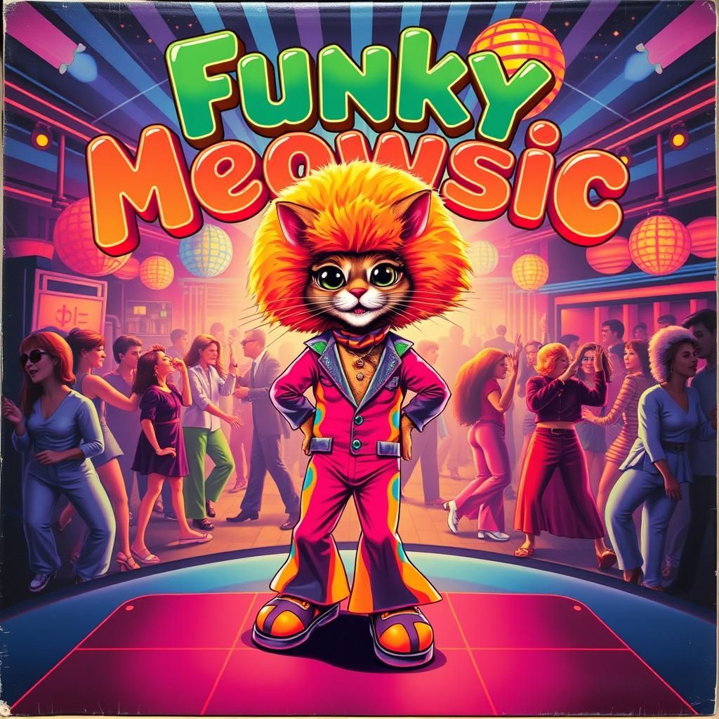 Funky Cat Disco Album Cover in 1970s Style