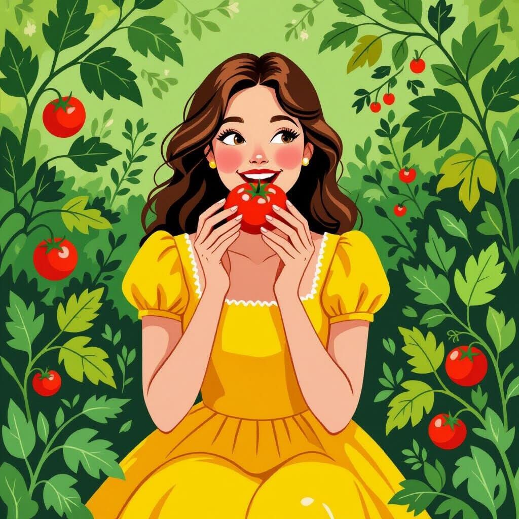 Rebecca in Garden, Camille Rose Garcia Style