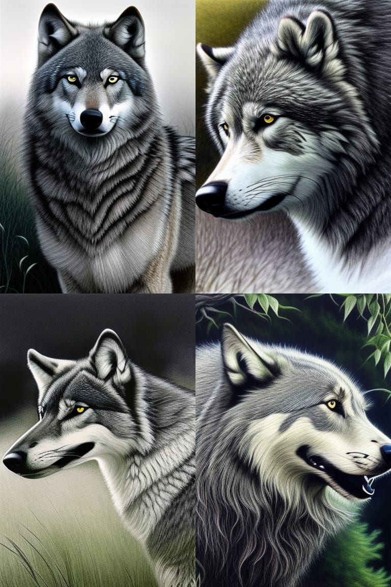 Wolf Drawing Pencils in Magic Realism Style