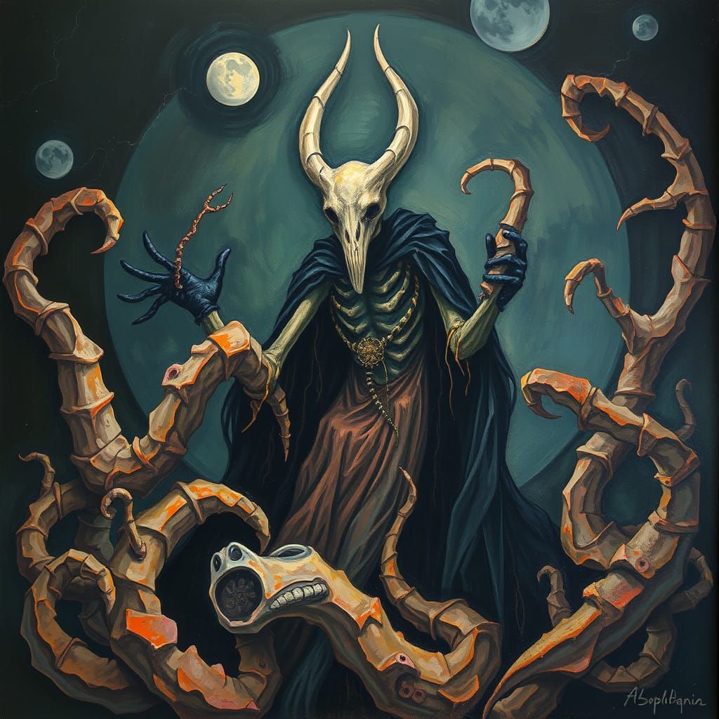 Haunting Wishbone King in Gouache and Watercolor Style