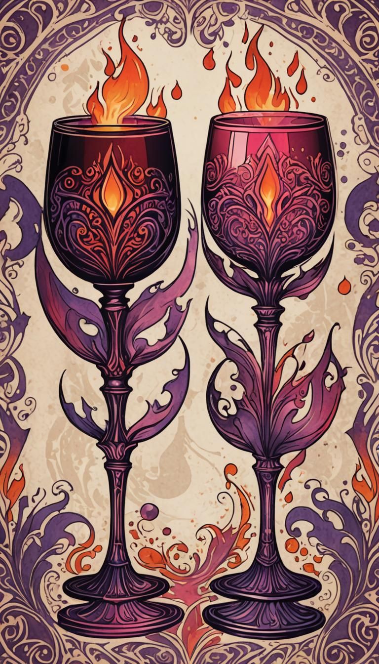 Stylized Flame Goblets in Decorative Art Deco Style