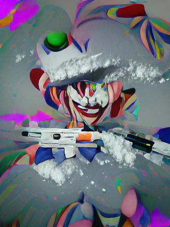 Menacing Clown with Guns and Fangs