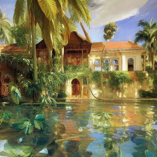 Lush Bahia Manor Painting in Tropical Style