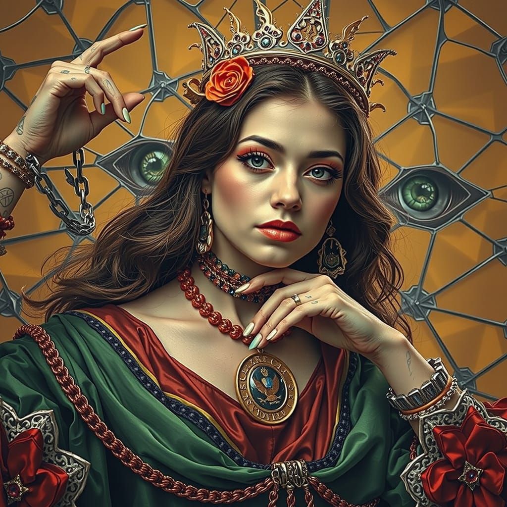 Flamboyant Woman in Clashing Patterns and Vibrant Colors