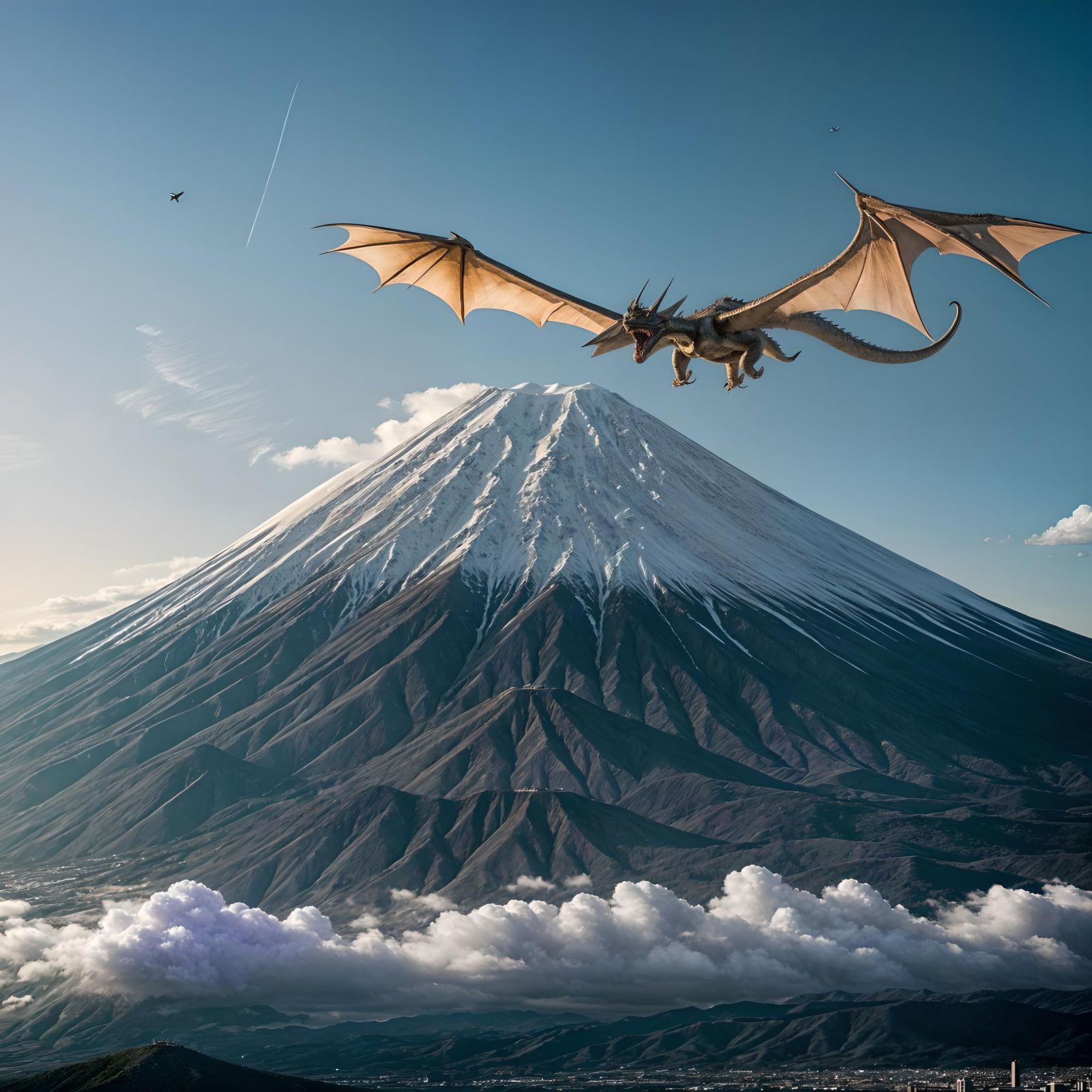 Epic Dragon Over Mount Fuji: Cinematic Film Still