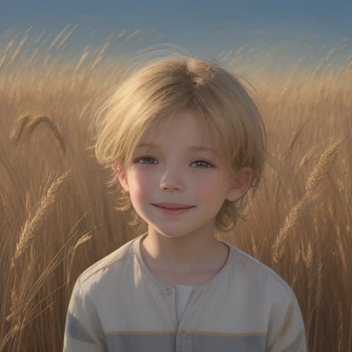 French Boy in Sunny Wheat Field