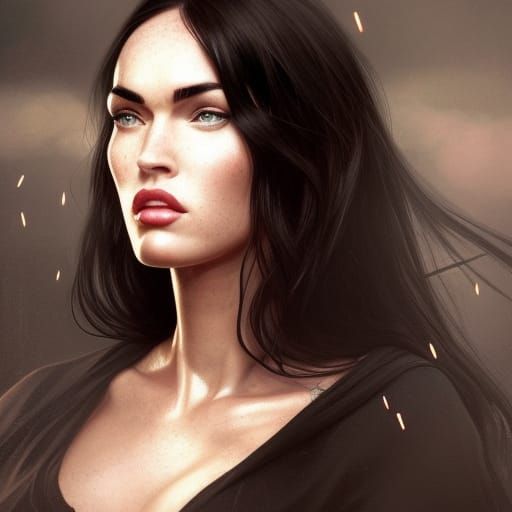 Megan Fox as a Devil in Hyperdetailed Splash Art