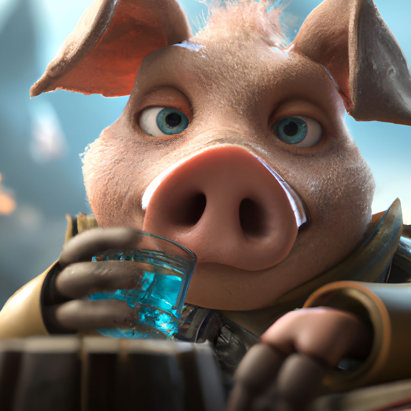 Spy Pig Sipping Scotch: 3D Rendered Art