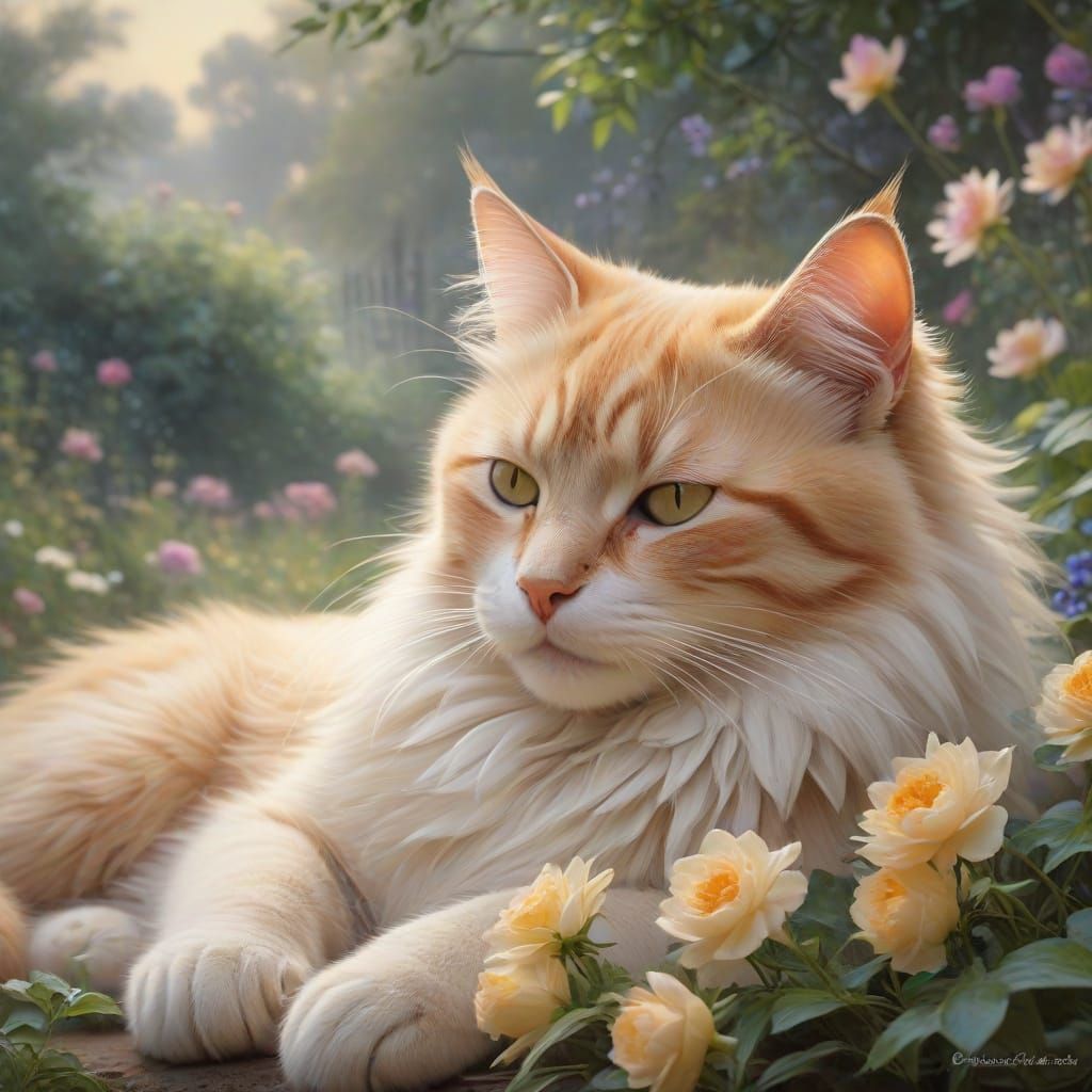 Dreamy Twilight Garden Scene in Soft Focus Impressionist Sty...