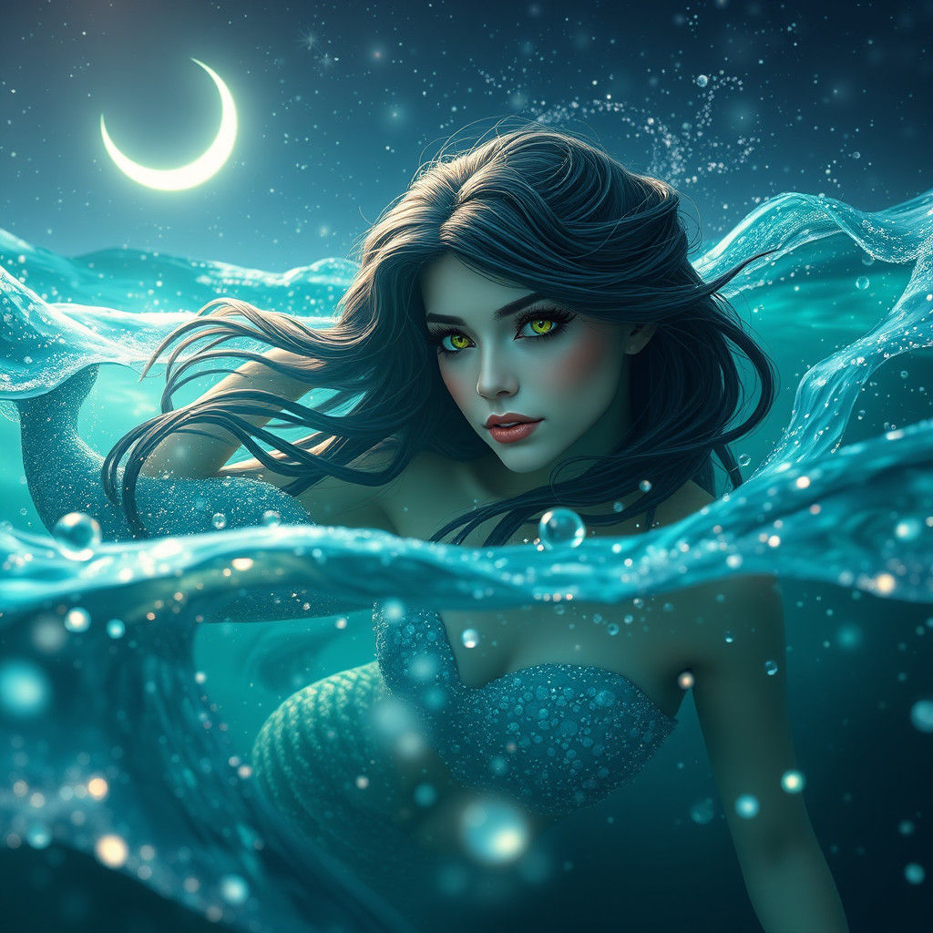 Bioluminescent Mermaid in Ocean Depths: Fantasy Art