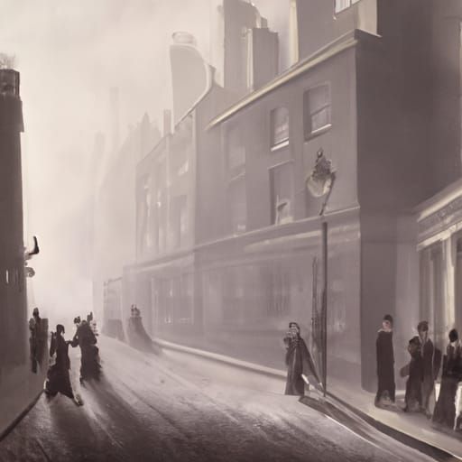 Misty London Street Scene with Shadows, 1880s