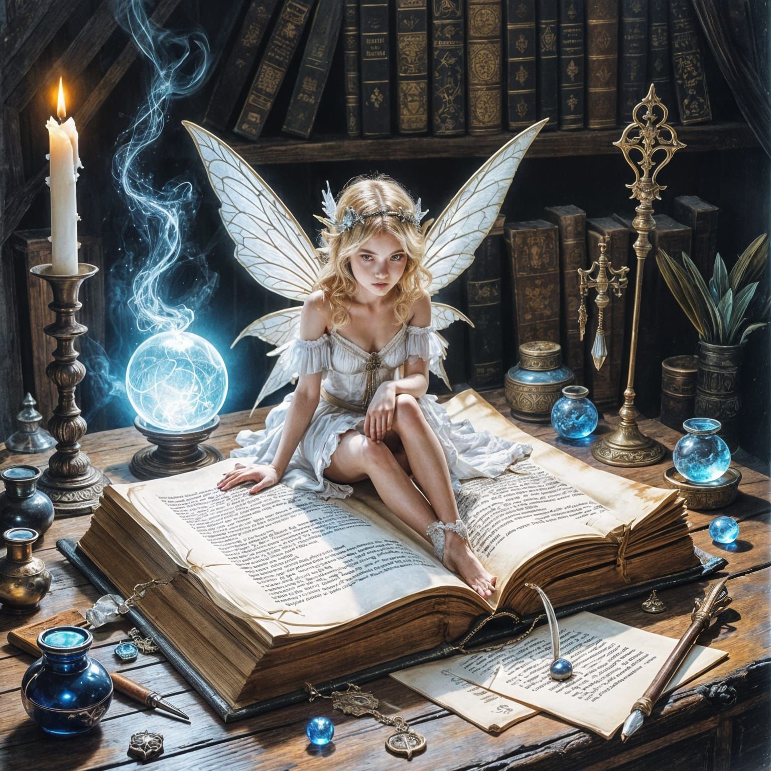 Enchanted Fairy in Wizard's Chamber at Night