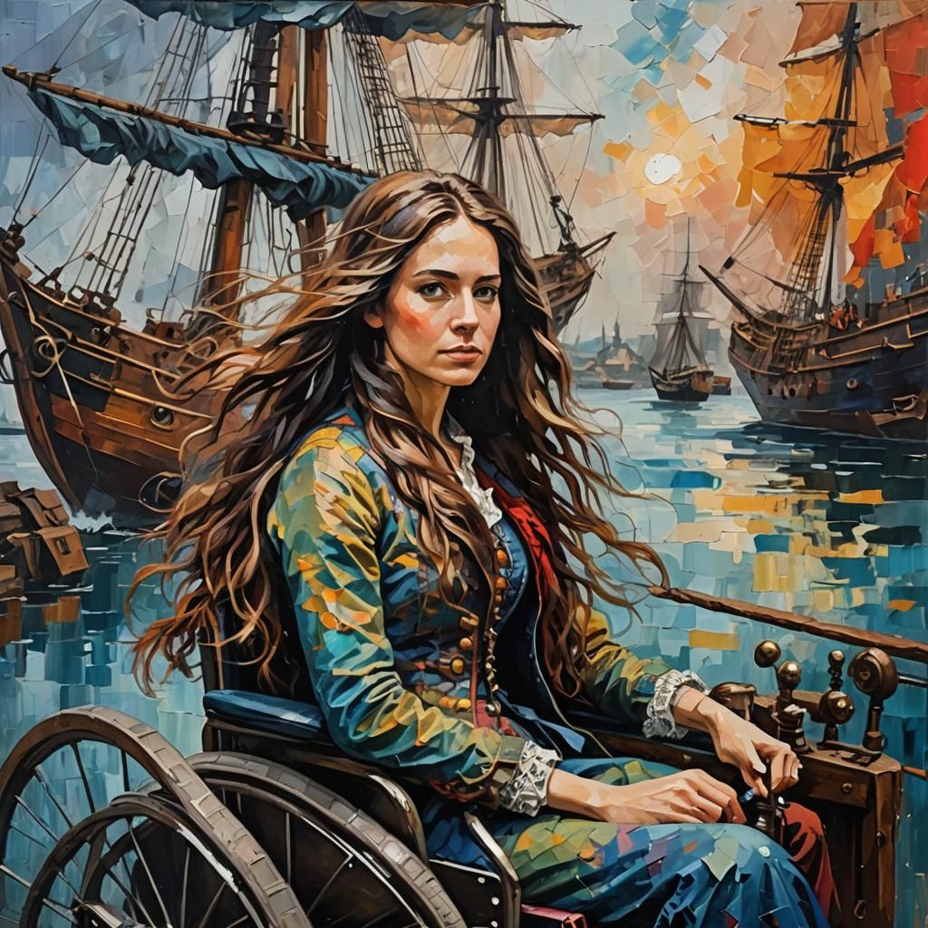 Ship Captain in Wheelchair: Abstract Palette Knife Art