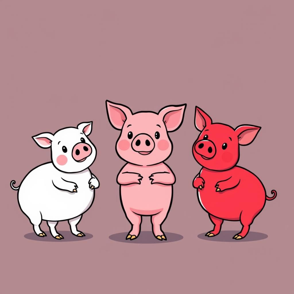 Cartoon Rendering of Three Colorful Pigs