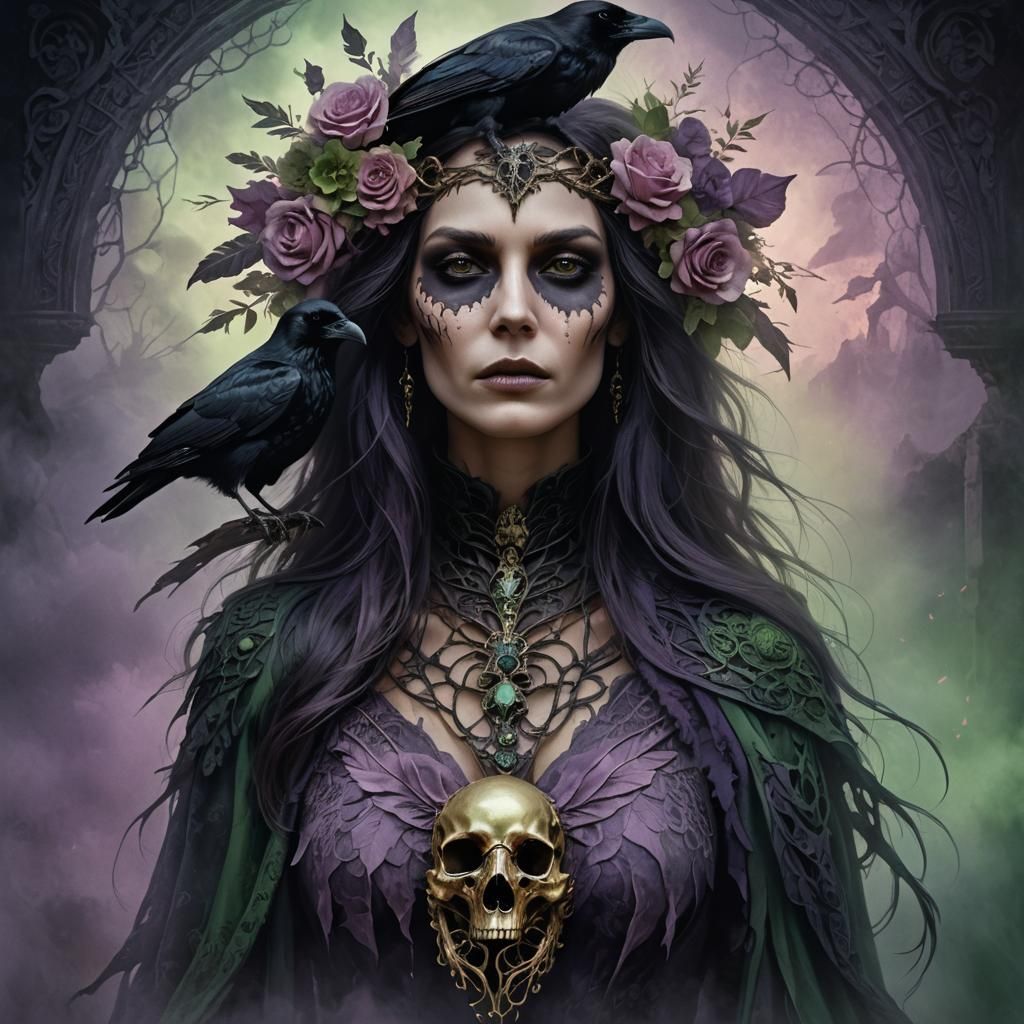Raven Skull Dark Fantasy Portrait in Gothic Style