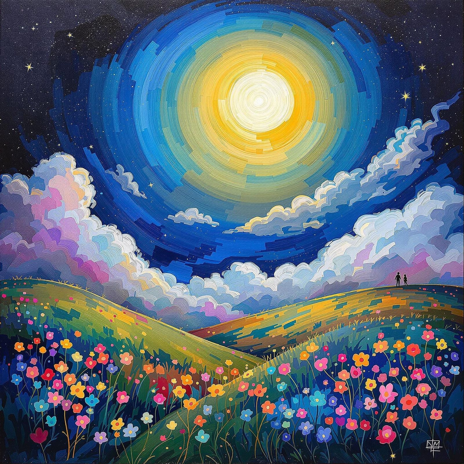 Dreamlike Moonscape in Abstract Expressionist Style