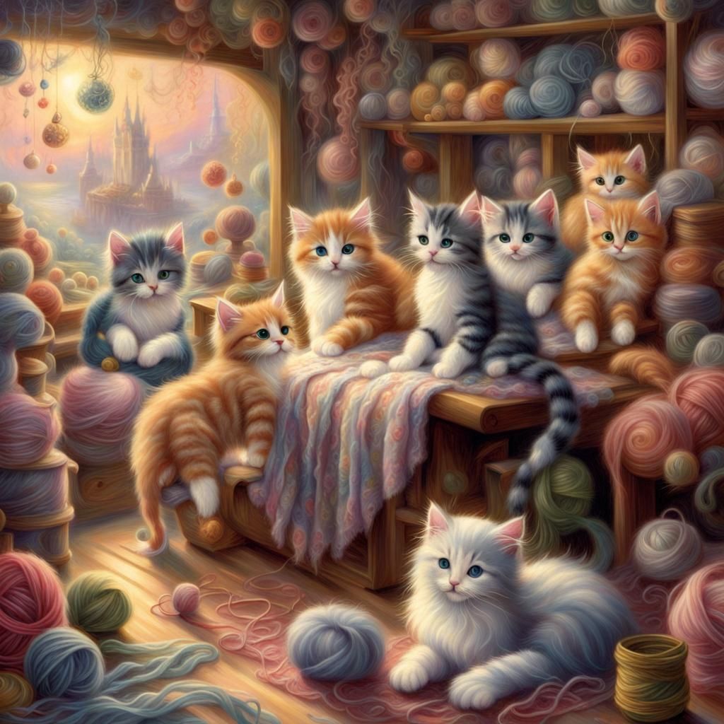 Kittens Play in Yarn World: Ethereal Fantasy