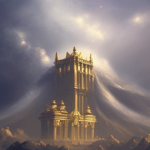 Angelic Palace on Clouds in Art Nouveau Style