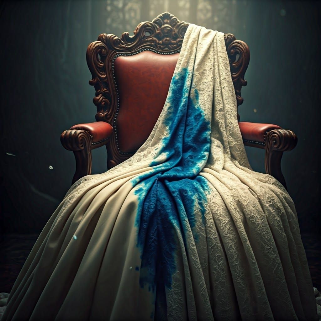 Exquisite Blue Stain on Ivory Wedding Dress