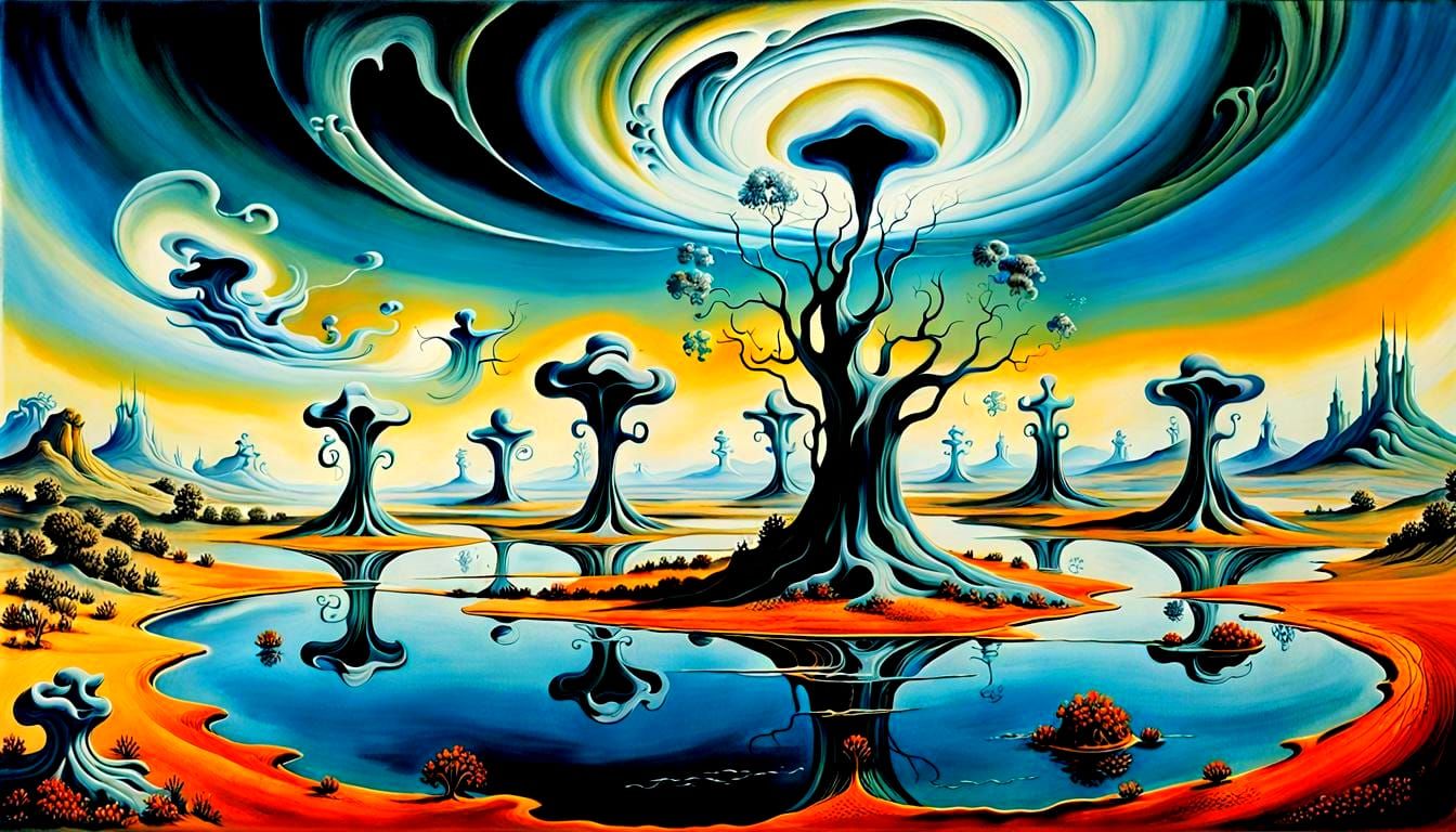 Surreal Landscape with Elastic Flora and Ghosts