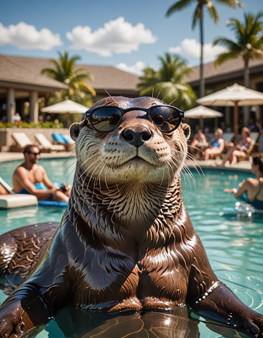 Luxury Poolside Otter in Sunglasses