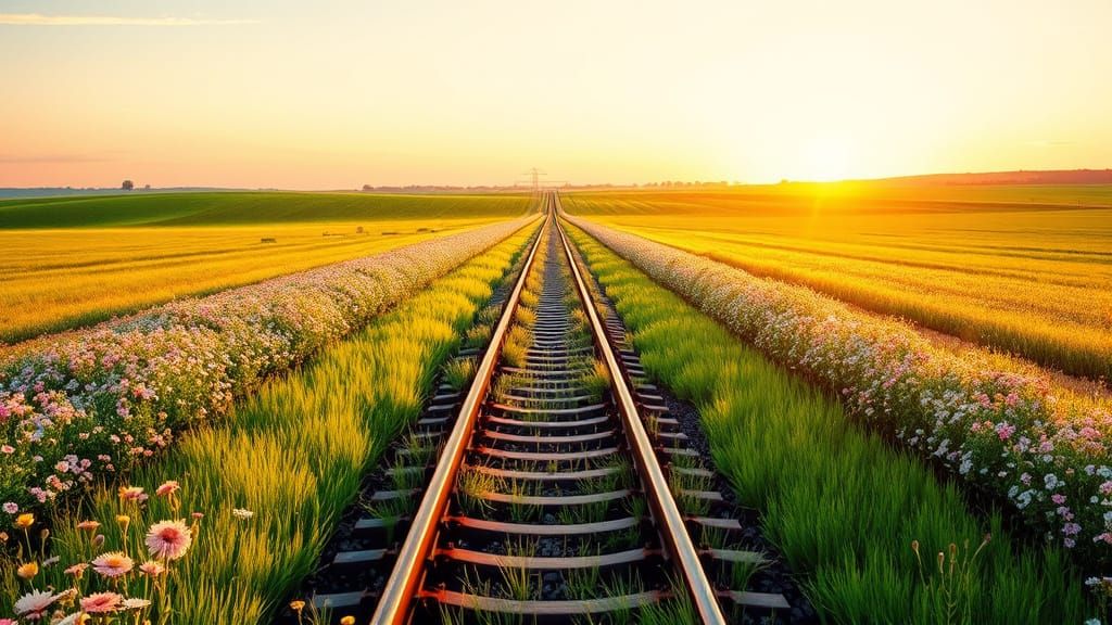 Serene Evening Railroad Landscape in Chalk Drawing Style