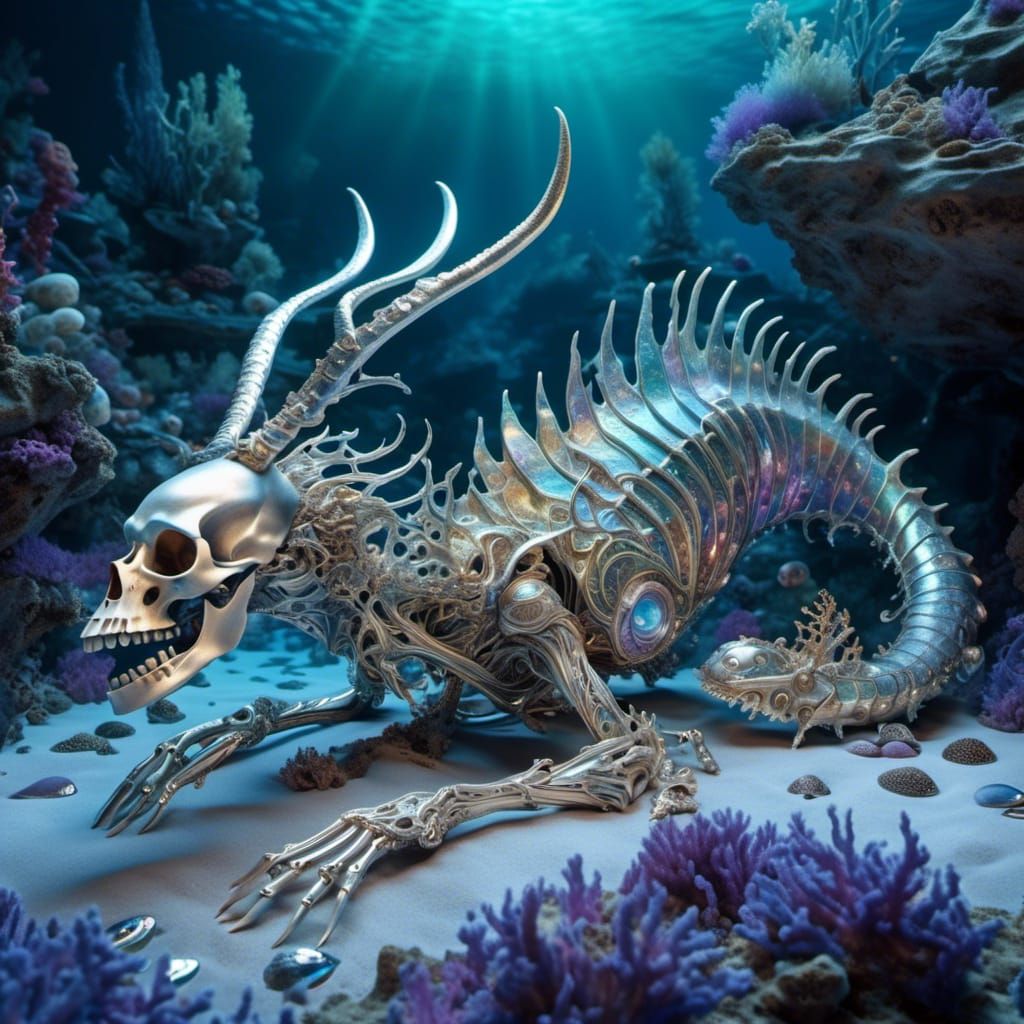 Bio-Luminescent Mermaid Skeleton in Baroque Fantasy Art