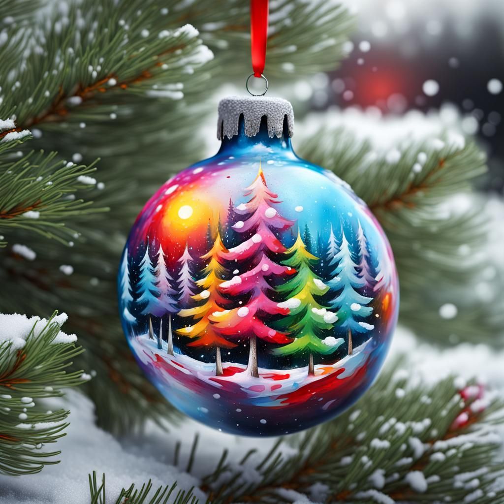 Christmas Ornament on Pine Tree in Graffiti Art Style