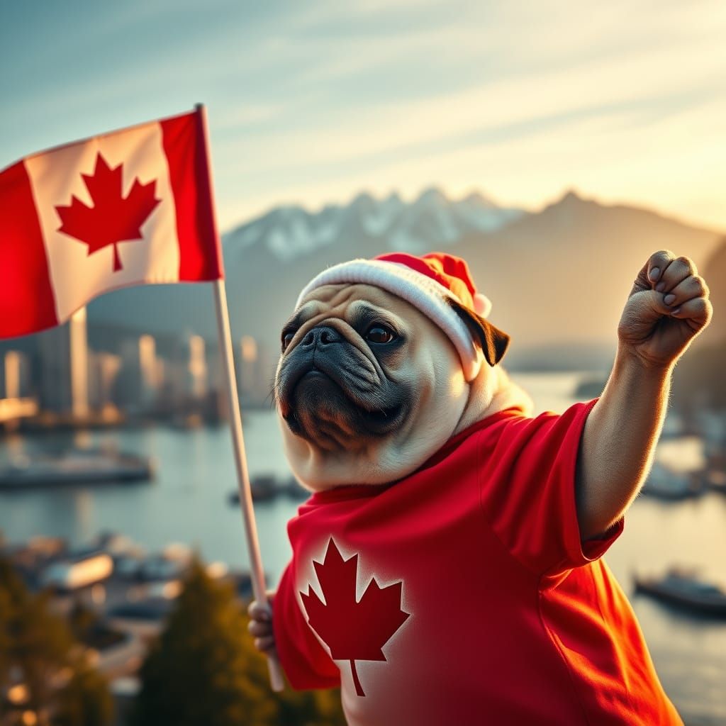 Patriotic Pug in Cinematic Vancouver