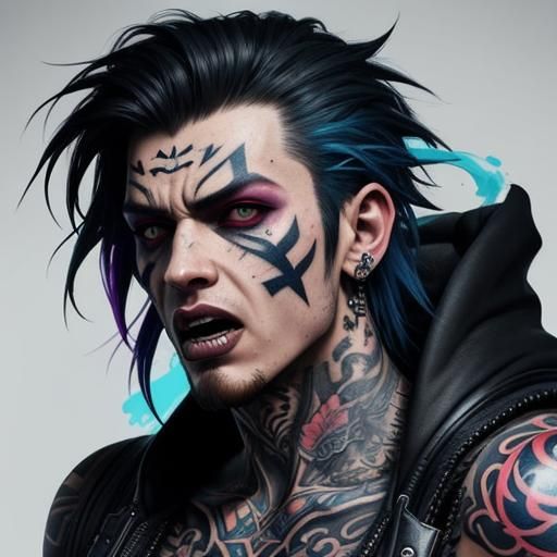 Mean Punk Boy with Tattoos Screaming