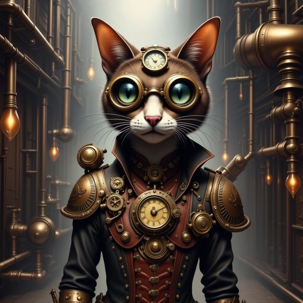 Steampunk Feline in Industrial Fantasy Art